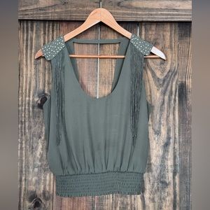 NWOT BEBE Fringeworthy Blouse, Size Small